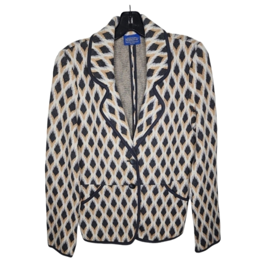 Pendleton Brown Cotton Diamond Argyle Print Blazer Jacket Pockets Small